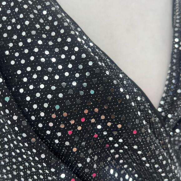 Grace Karin Silver Sequin Dress Sz L Holiday Glam Clubwear Ruched Sparkly NYE - Picture 11 of 16